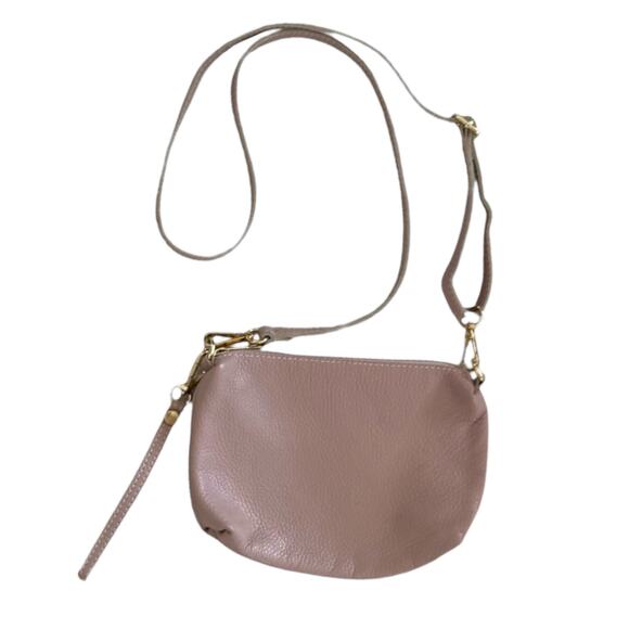 Borse in Pelle Pebbled Leather Crossbody Purse Italy Adjustable Strap Mauve Pink - Picture 2 of 9